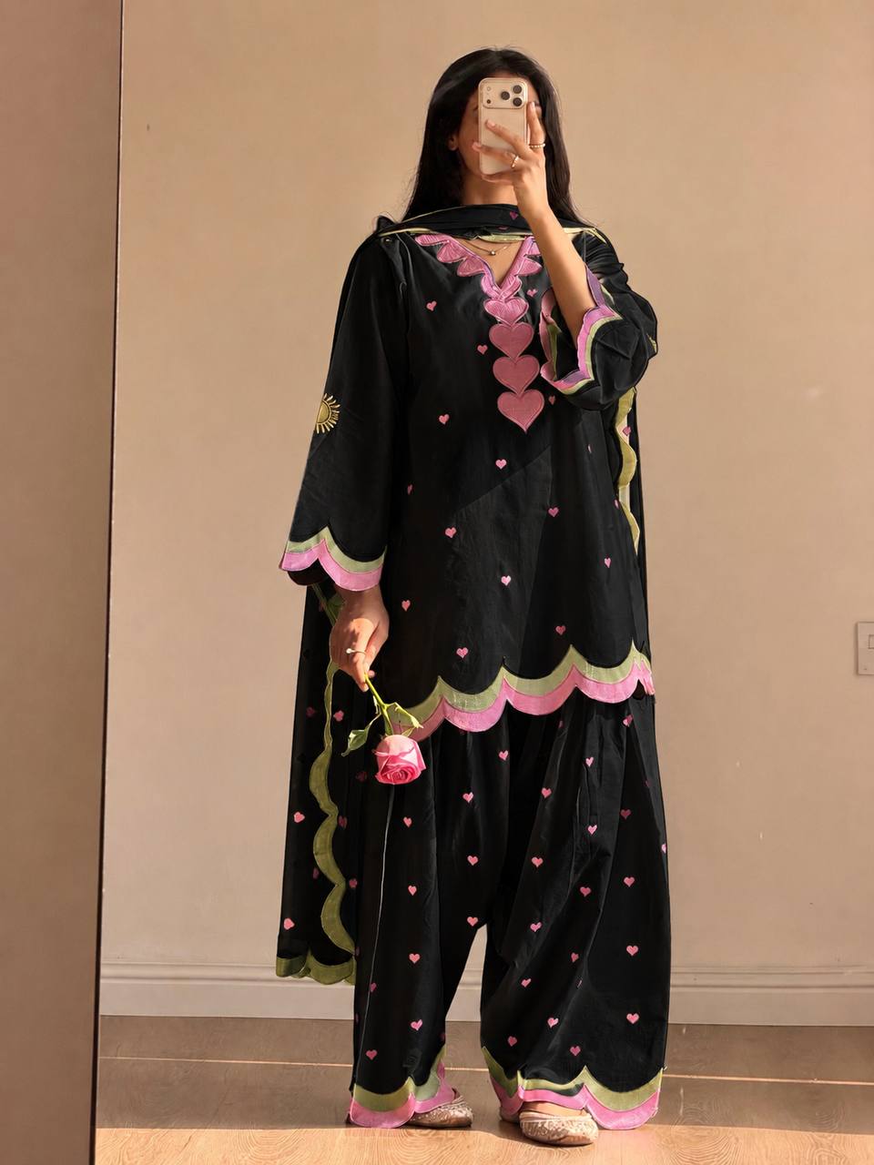 Designer Chanderi Cotton Farshi Salwar Suit Set with Embroidery, Sequence & Zari Work | Fully Stitched Kurta, Farshi Salwar & Dupatta