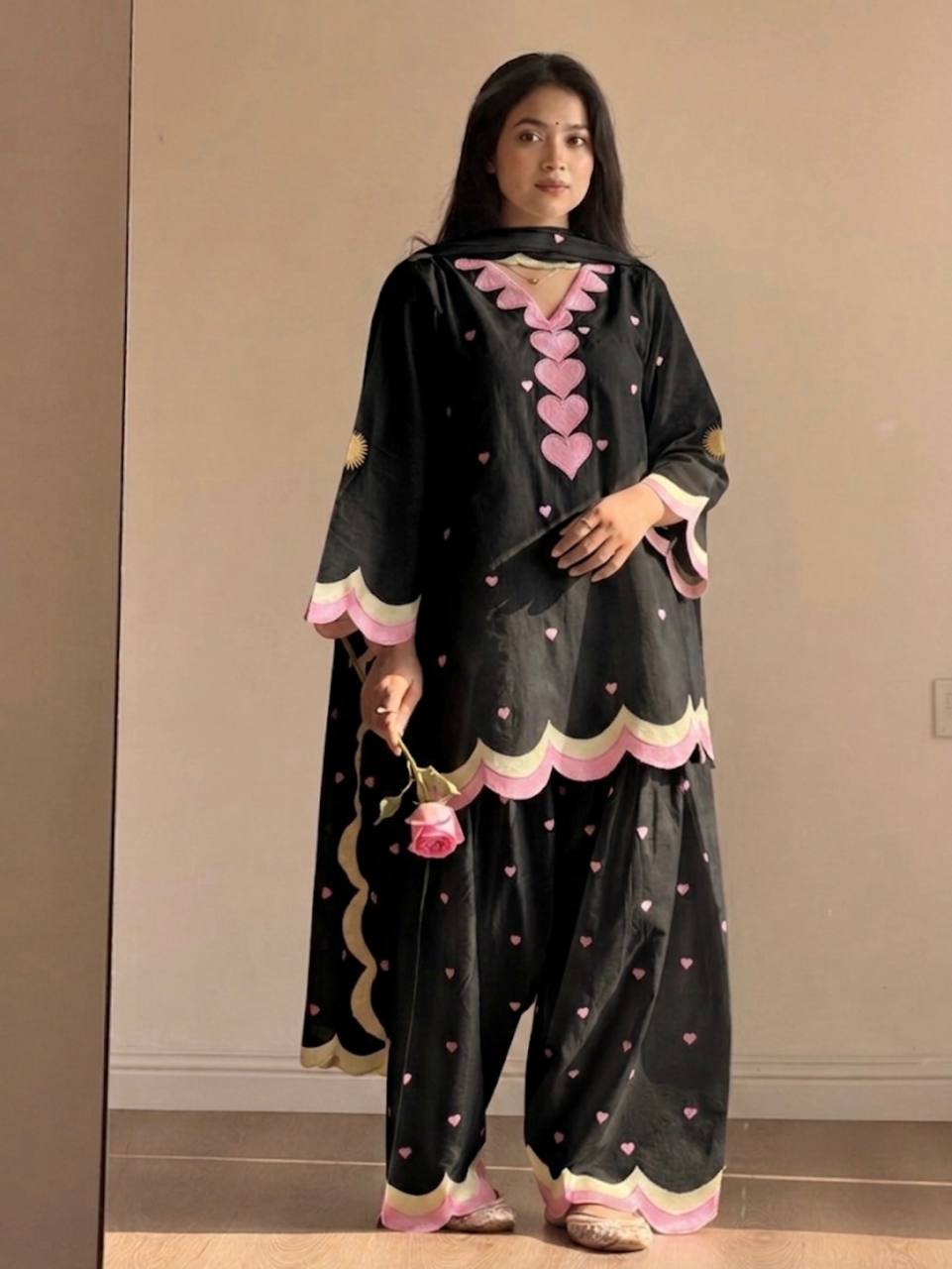 Designer Chanderi Cotton Farshi Salwar Suit Set with Embroidery, Sequence & Zari Work | Fully Stitched Kurta, Farshi Salwar & Dupatta