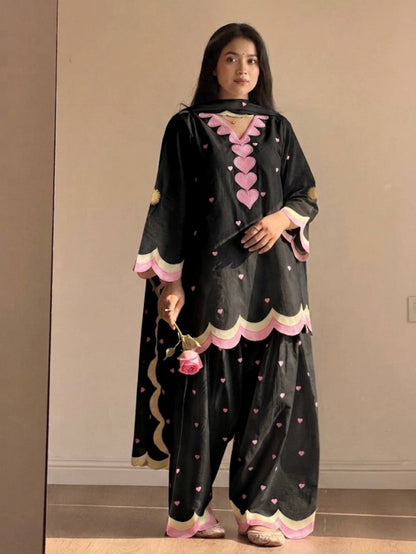 Designer Chanderi Cotton Farshi Salwar Suit Set with Embroidery, Sequence & Zari Work | Fully Stitched Kurta, Farshi Salwar & Dupatta