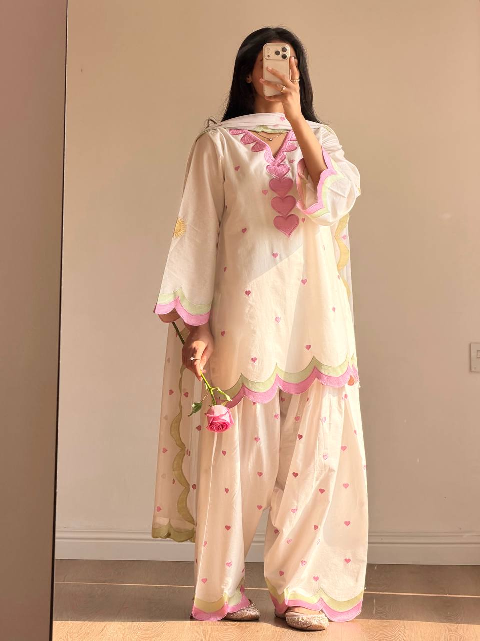 Designer Chanderi Cotton Farshi Salwar Suit Set with Embroidery, Sequence & Zari Work | Fully Stitched Kurta, Farshi Salwar & Dupatta