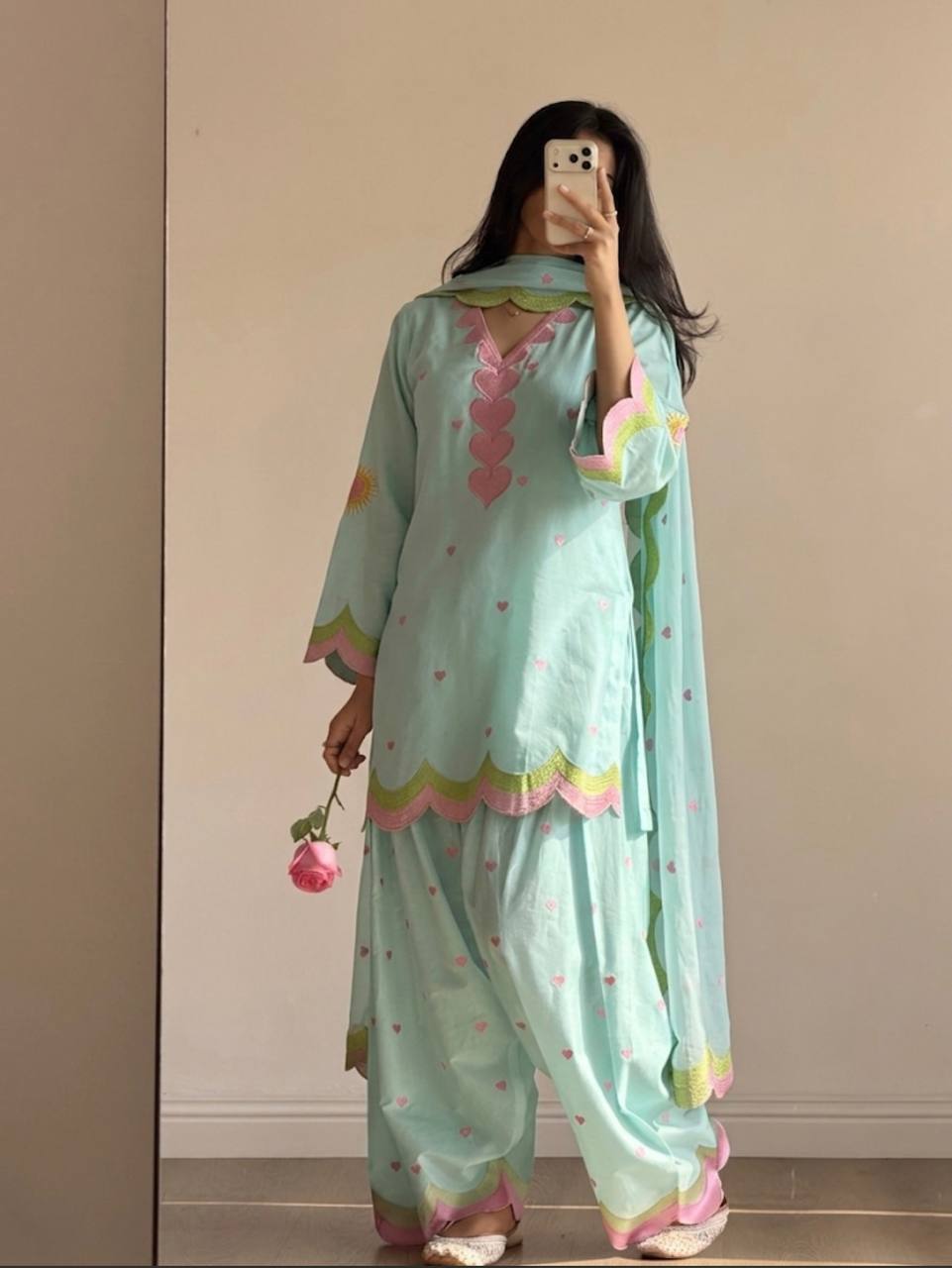 Designer Chanderi Cotton Farshi Salwar Suit Set with Embroidery, Sequence & Zari Work | Fully Stitched Kurta, Farshi Salwar & Dupatta
