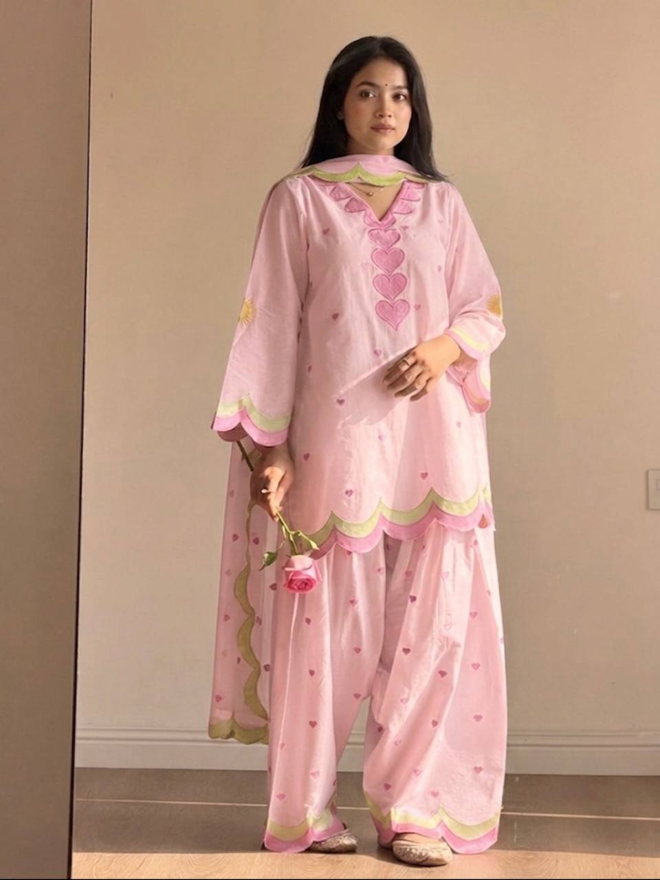 Designer Chanderi Cotton Farshi Salwar Suit Set with Embroidery, Sequence & Zari Work | Fully Stitched Kurta, Farshi Salwar & Dupatta