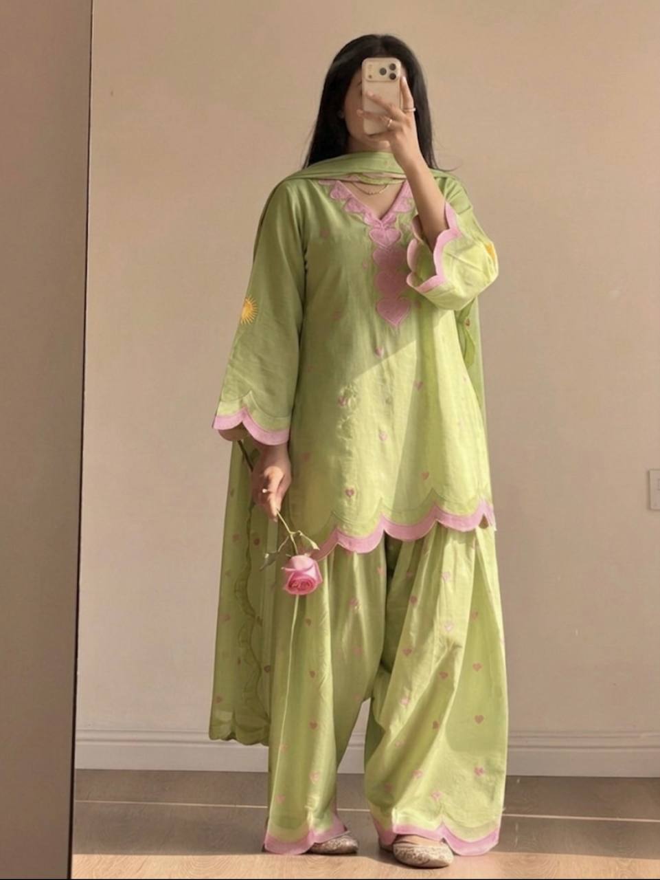 Designer Chanderi Cotton Farshi Salwar Suit Set with Embroidery, Sequence & Zari Work | Fully Stitched Kurta, Farshi Salwar & Dupatta