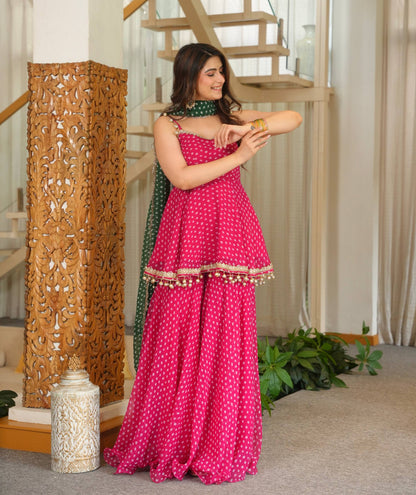 Designer Bandhej Print Kediya Palazzo Set With Dupatta