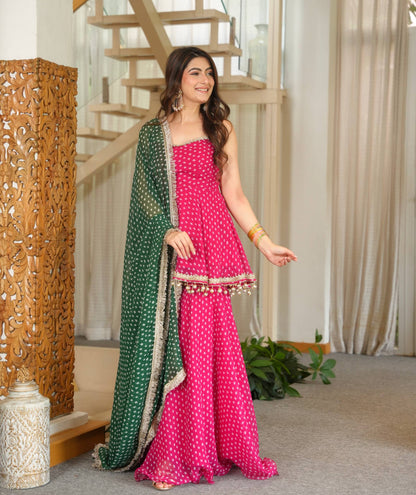 Designer Bandhej Print Kediya Palazzo Set With Dupatta