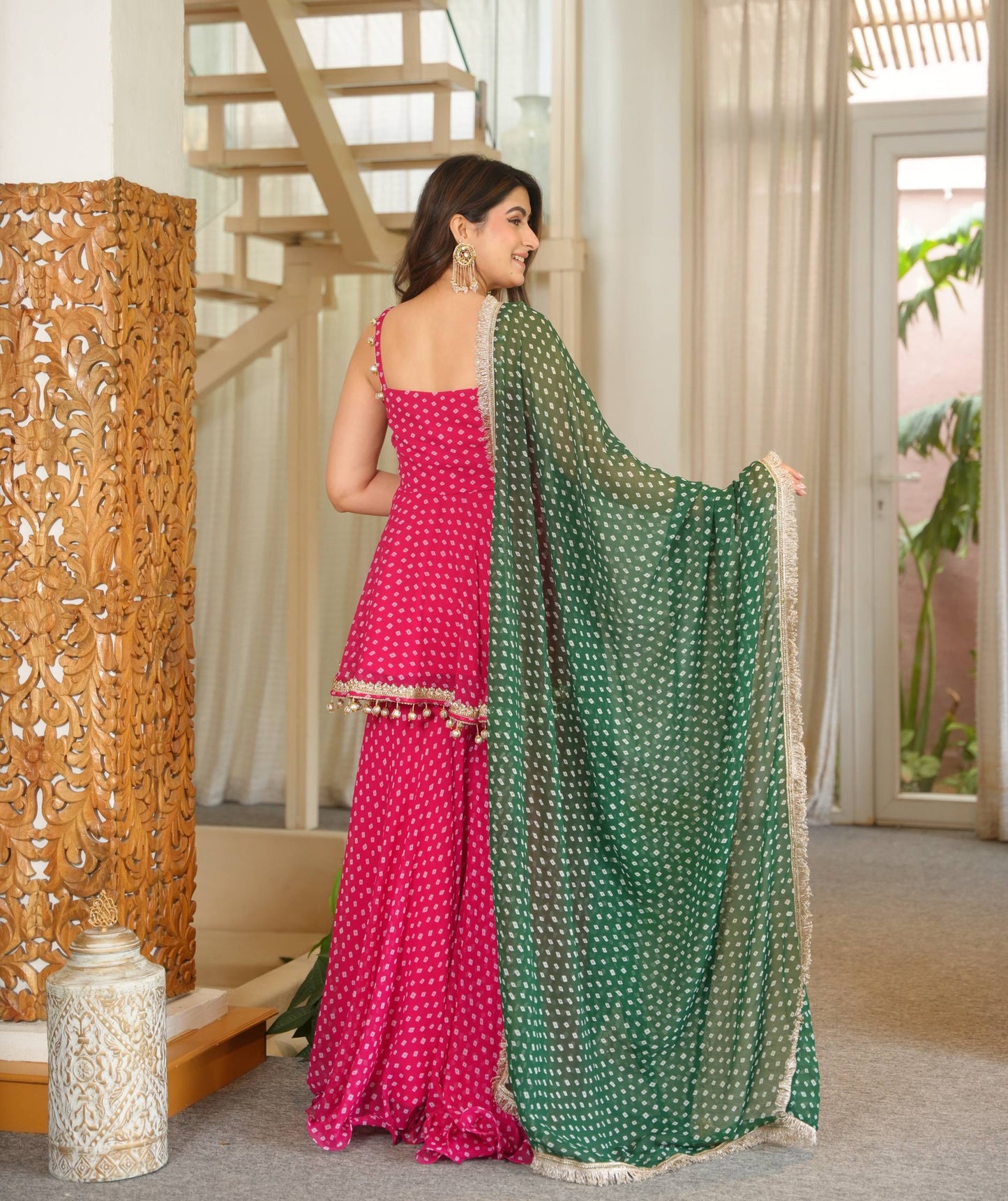 Designer Bandhej Print Kediya Palazzo Set With Dupatta