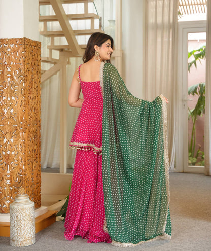 Designer Bandhej Print Kediya Palazzo Set With Dupatta