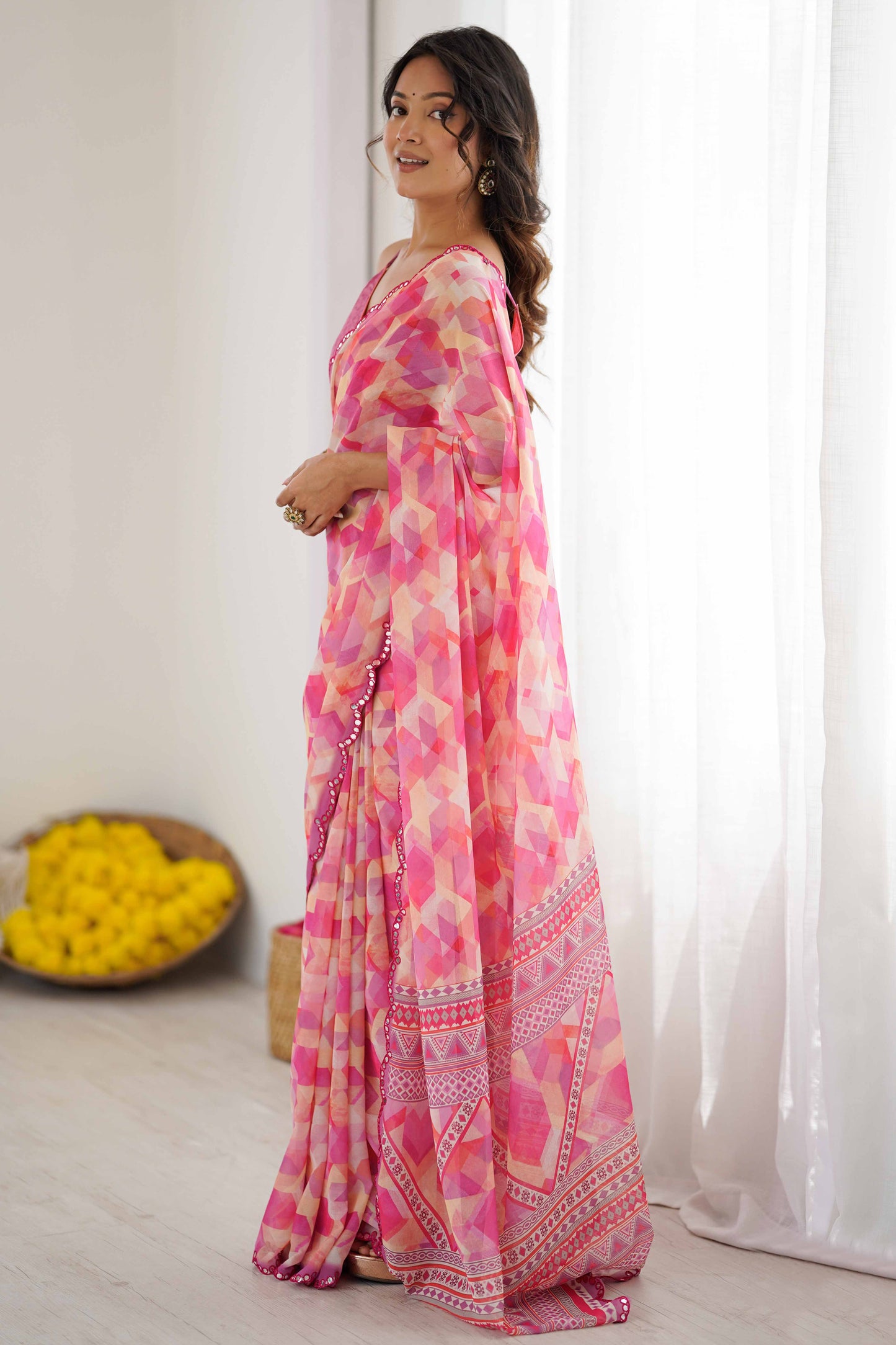 Pink Designer Georgette Party Wear Saree for Women