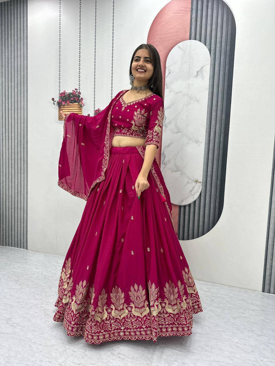 Pink Embroidered Lehenga Choli with Elegant Dupatta for Wedding and Festive Wear