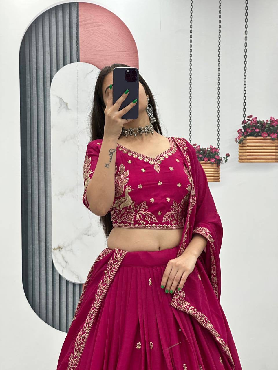 Pink Ethnic Lehenga Choli with Embroidered Border and Matching Dupatta
