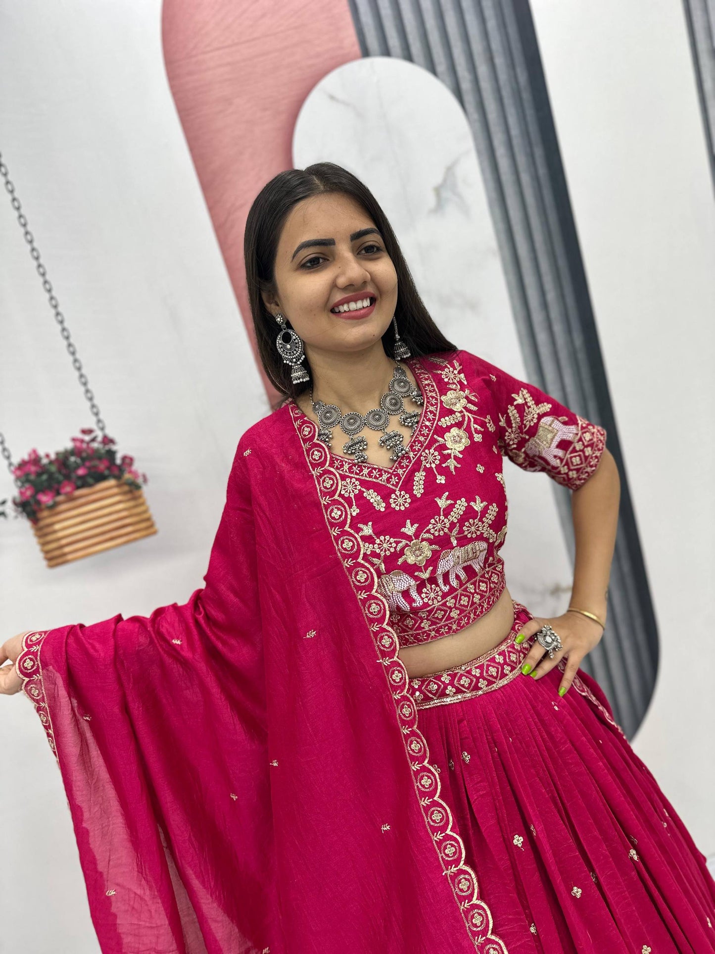 Pink Color Pure Chinon Lehenga Choli with Heavy Embroidery Work and Dupatta