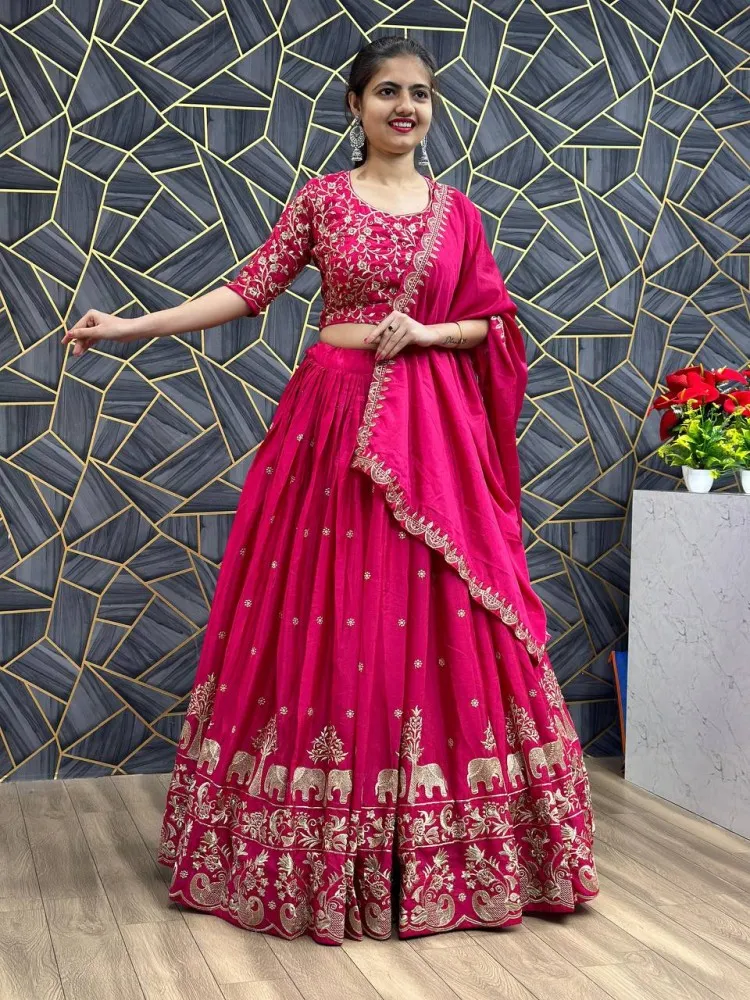 Premium Pink Chinon Silk Festive Wear Lehenga Choli for Women