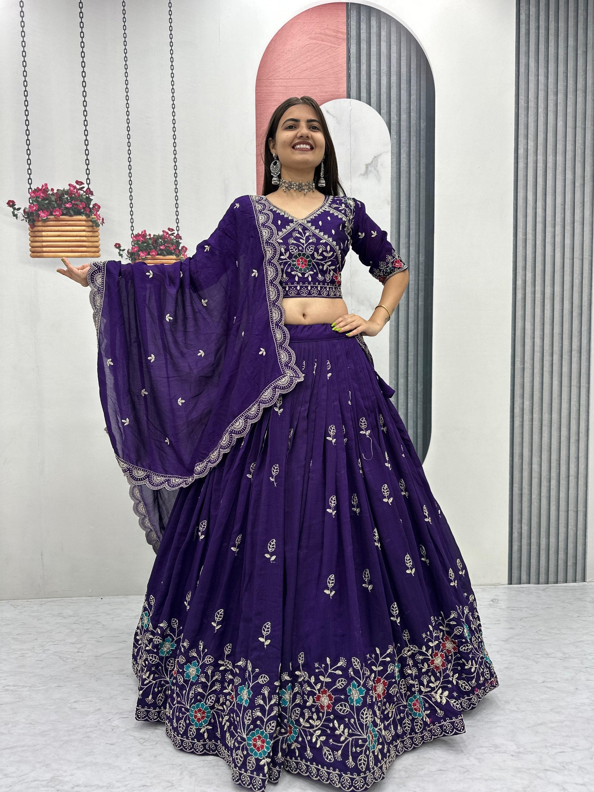 Premium purple ethnic lehenga choli with intricate embroidery and designer dupatta
