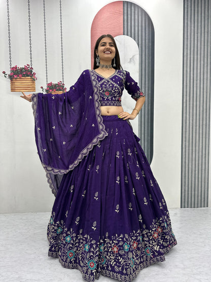 Premium purple ethnic lehenga choli with intricate embroidery and designer dupatta