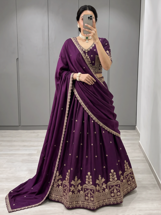 Premium Royal Purple Silk Festive Wear Lehenga Choli Set for Women