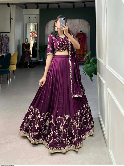 Premium Wine Festive Wear Lehenga Choli Set for Engagement, Wedding and Special Occasions