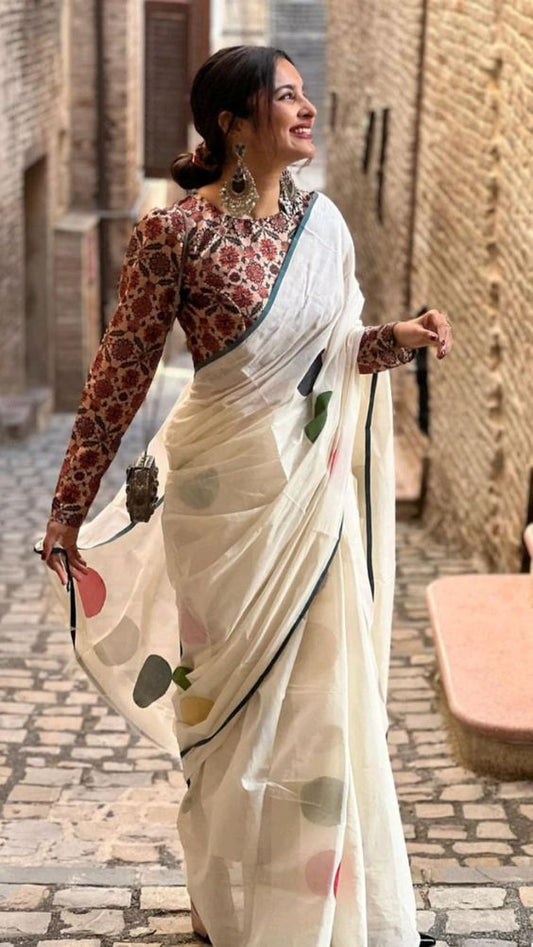 Elegant Pure Linen Cotton Digital Print Saree for Women with Matching Blouse Piece
