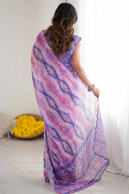 Women's Purple Designer Georgette Saree with Mirror Work