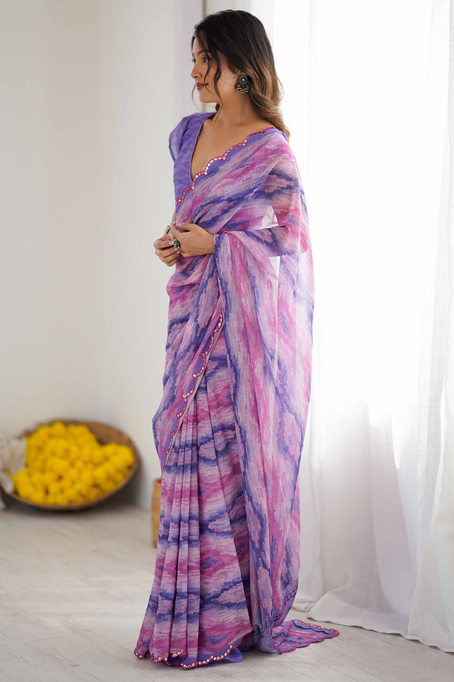 Purple Festive Wear Heavy Georgette Saree with Unstitched Blouse