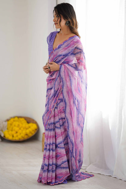Purple Festive Wear Heavy Georgette Saree with Unstitched Blouse