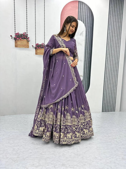 Lavender Purple Embroidered Chinon Silk Lehenga Choli | for Sangeet, Mehendi & Reception