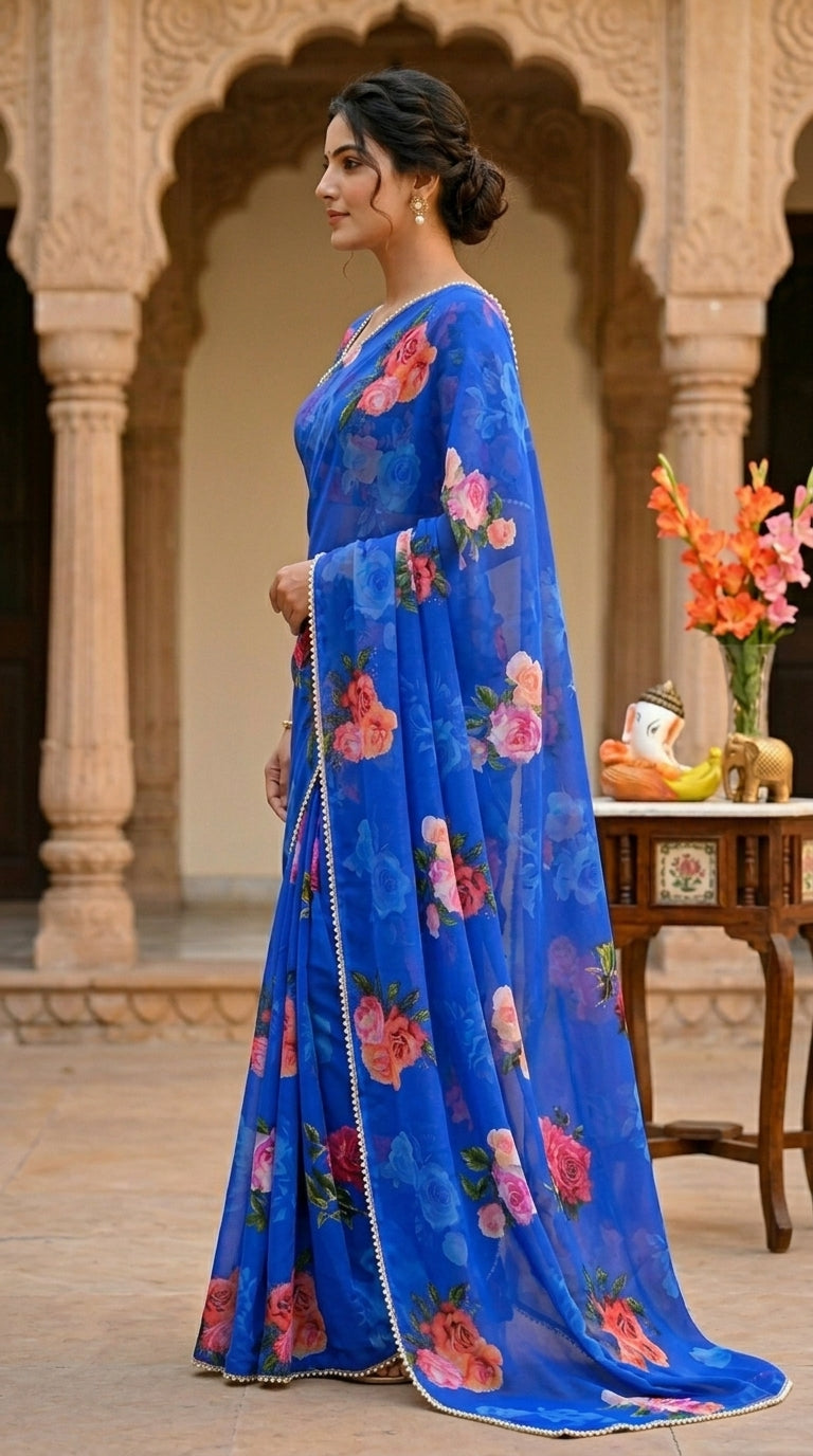 Luxury Floral Print Georgette Saree | Wedding & Festive Wear