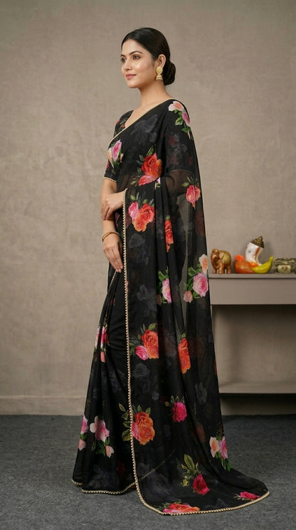 Luxury Floral Print Georgette Saree | Wedding & Festive Wear