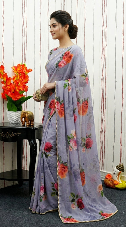 Luxury Floral Print Georgette Saree | Wedding & Festive Wear