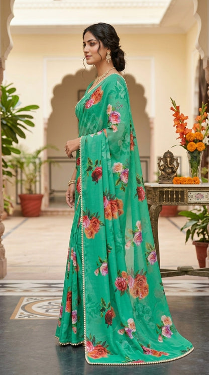 Luxury Floral Print Georgette Saree | Wedding & Festive Wear