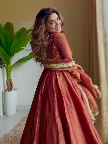 Amrapali Trend Designer Embroidered Koti Anarkali Suit in Heavy Silk | Party Wear Set