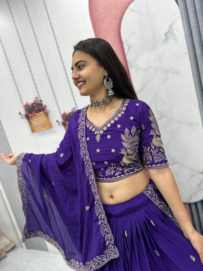 Traditional Ethnic Lehenga Choli with Embroidered Border and Matching Dupatta