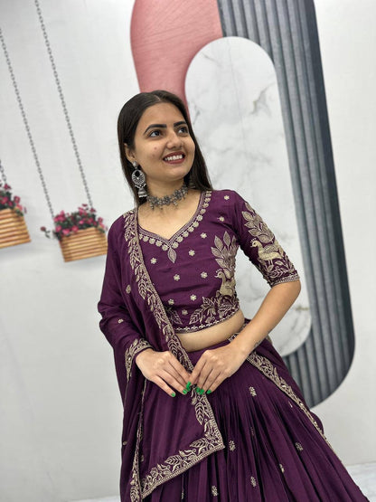 Wine Party Wear Lehenga Choli Set for Sangeet, Reception and Special Occasions