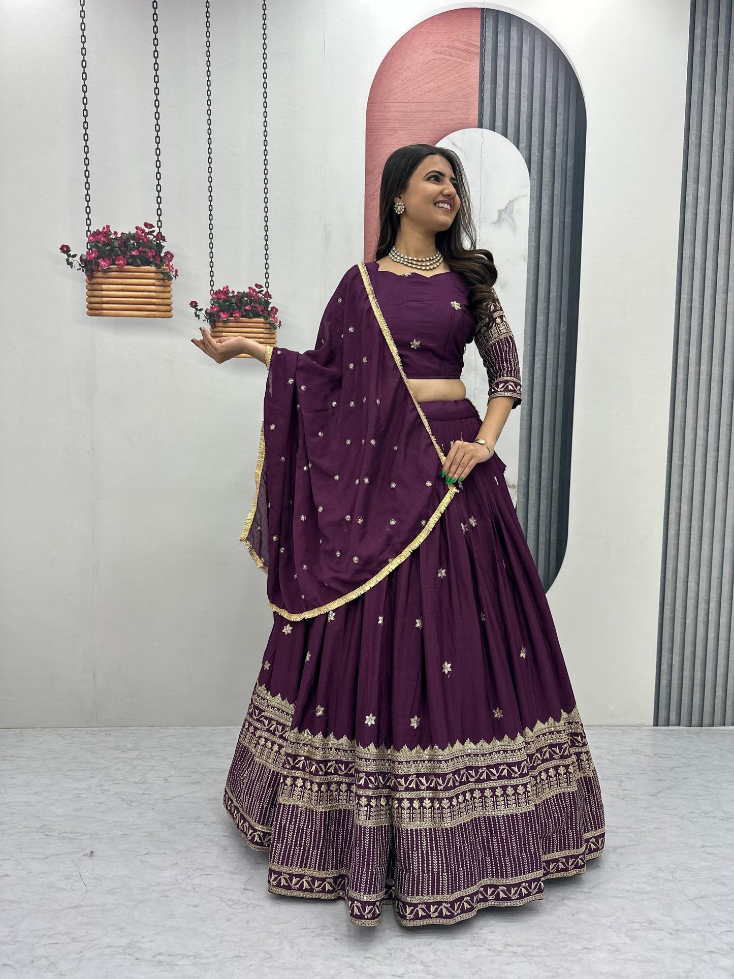Traditional Wine Silk Lehenga Choli for Women with Premium Embroidery Work