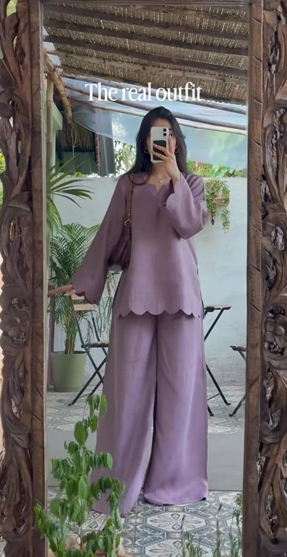 Women lavender relaxed fit co-ord set for casual wear